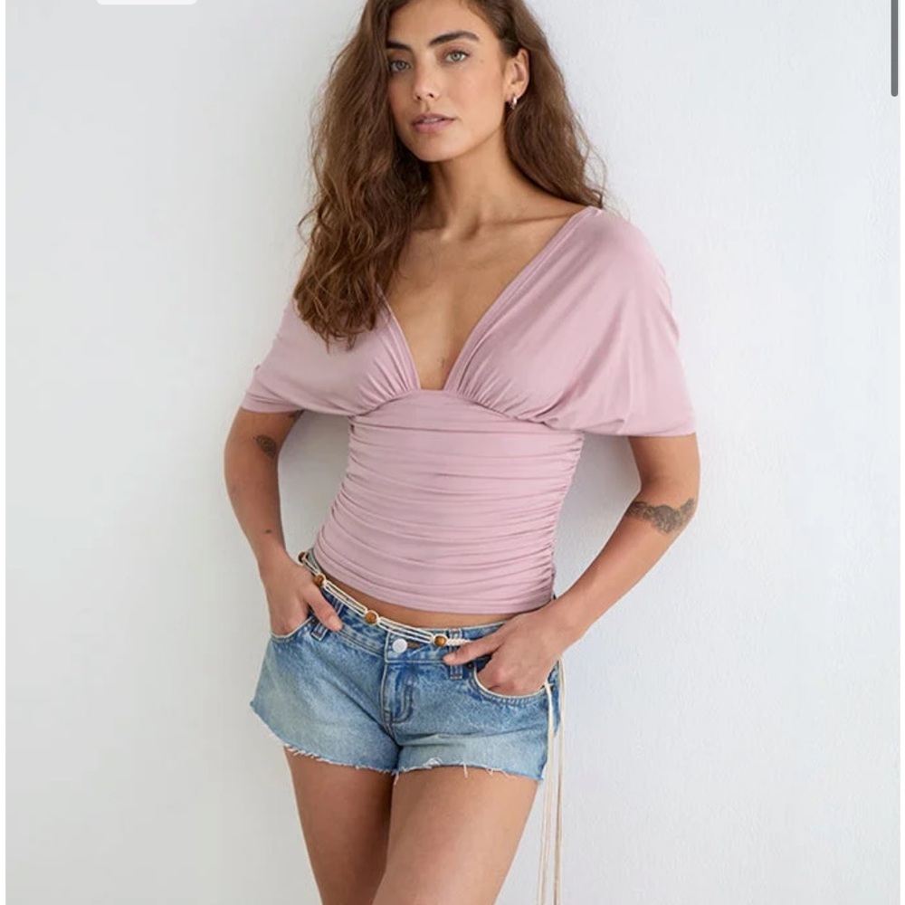 Motel rocks Vernia Plunge Batwing Top In Cupro Pink